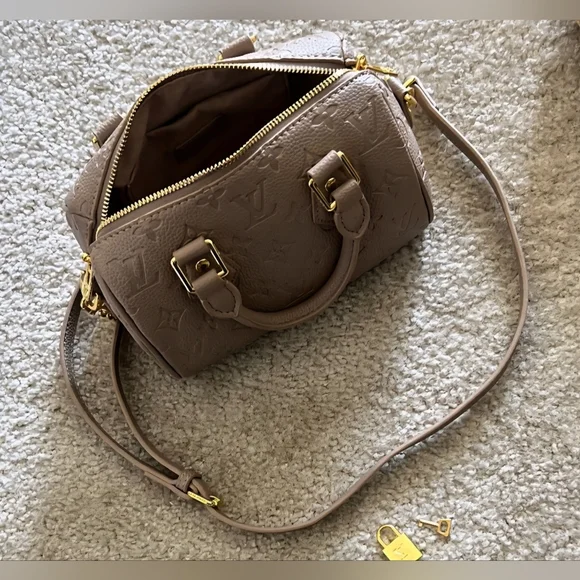 Cross-Body Taupe Satchel with Gold Accents - Picture 4 of 13